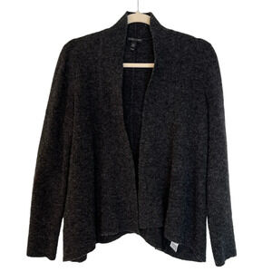 Eileen Fisher Open Front Boucle Wool Cardigan Charcoal Grey Petite Small Winter